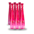 Case of six Excuse Tequila Diamond Top Edition bottles, faceted crimson glass with diamond-cut stoppers